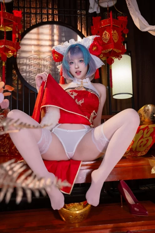 国产coser 清水由乃 - 柴郡新春旗袍 71P+1V-2.41G【71P+1V+2.41G】
