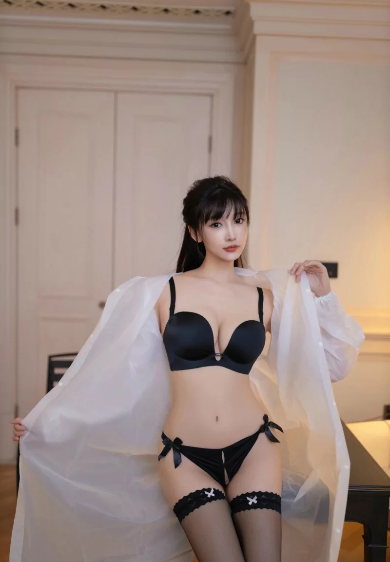 5模特陆萱萱白色雨衣露性感黑色内衣配黑丝袜秀曼妙身姿【80+51.52MB】