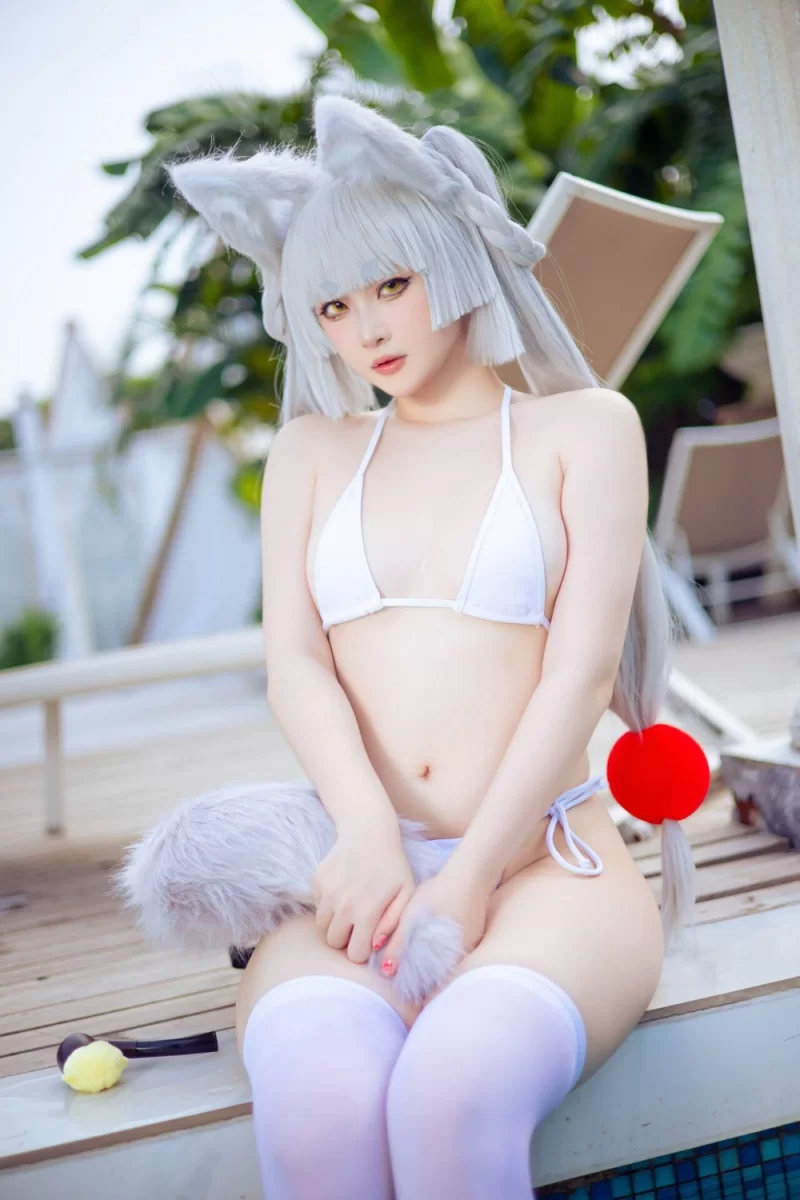 国产coser 屿鱼 兽耳白毛狐狸[19P-35.8M]【19P+35M】