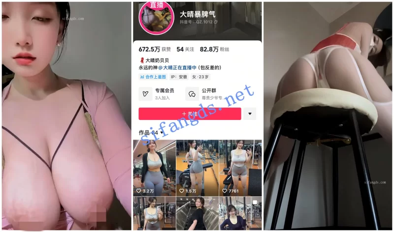 福利姬 [抖音福利]大奶甜美妹子[大晴暴脾气]丁字肥臀揉奶【5v+1g】