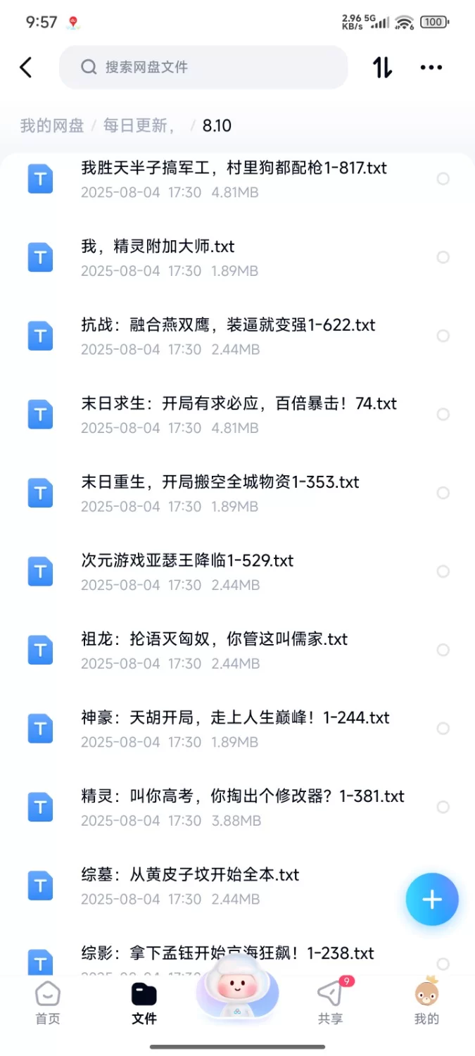 合集 飞卢刺猬猫菠萝包起点次元姬等网站小说合集8.10分享【+82m】
