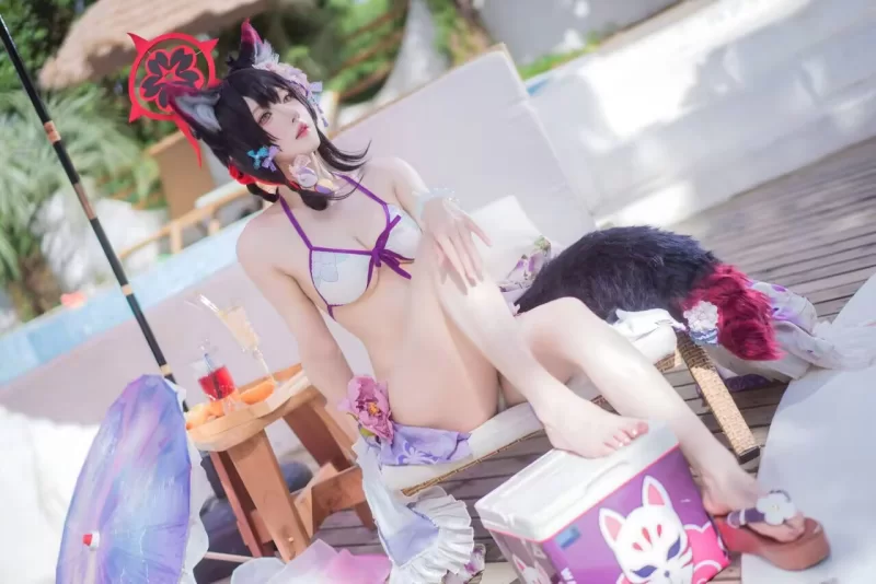 国产coser 阿包也是兔娘 - 蔚蓝档案 狐坂若藻 水着[32P 187.5M]【32P+187M】