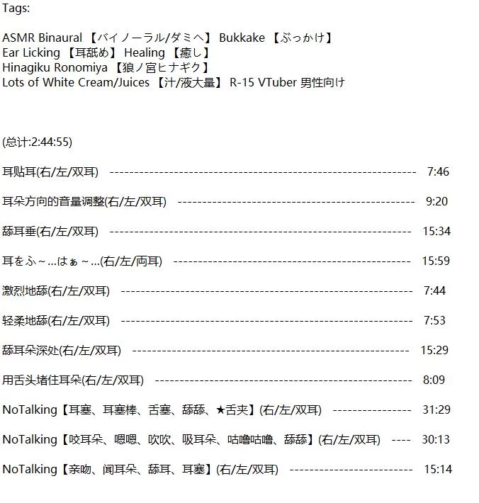 ASMR [合計2小时30分钟以上]”可以使用“的舔耳only track～【1+301M】
