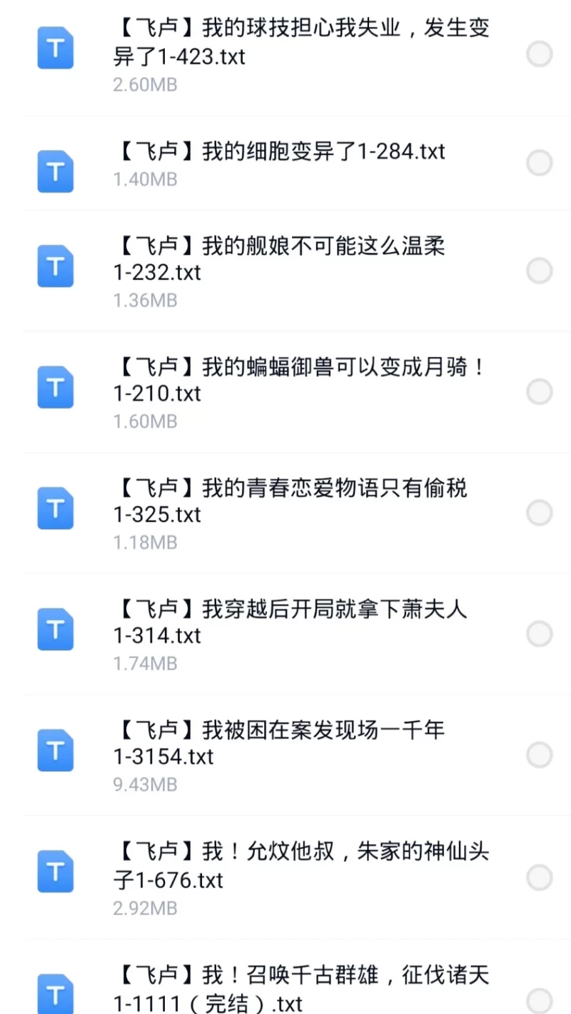 合集 8月5日200本飞卢 起点 刺猬猫 小说合集【+197M】