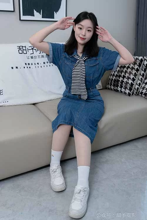 美腿/足控 甜予摄影-小葵-牛仔裙白棉袜、薄肉丝【130p1v+1.8g】