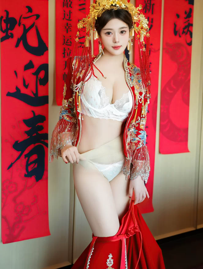 国产模特 秀人网 蛋蛋宝 新婚秀禾服 白色蕾丝内衣双喜乳贴【80P+943M】