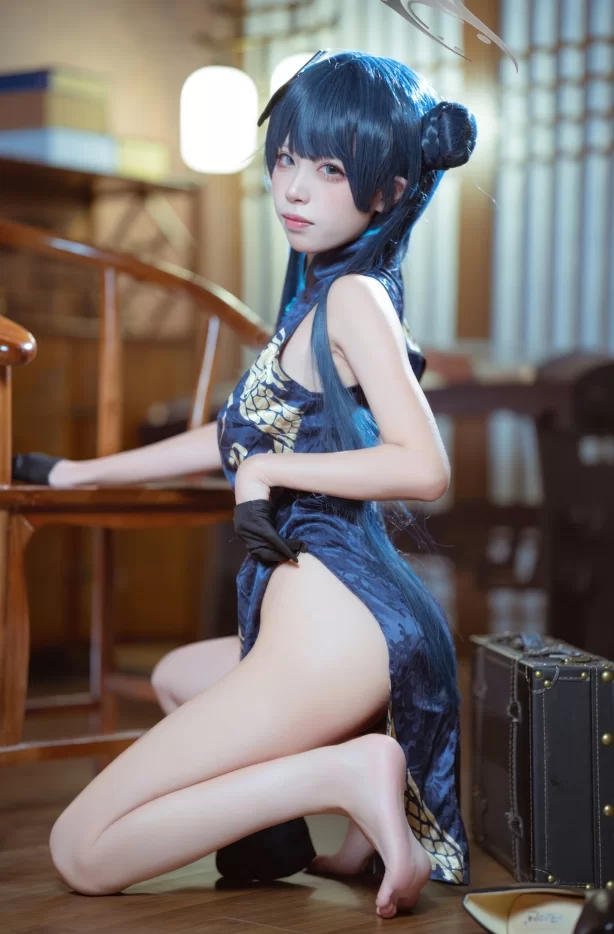 国产coser 三無人型 - 蔚蓝档案 龙华妃咲 旗袍 42P-407M【42P+407M】