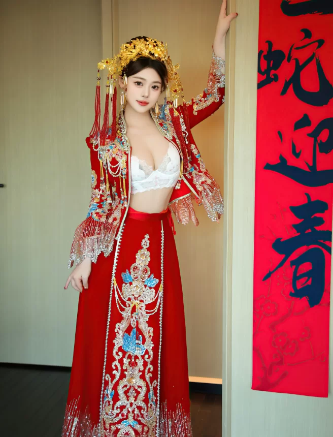 国产模特 秀人网 蛋蛋宝 新婚秀禾服 白色蕾丝内衣双喜乳贴【80P+943M】