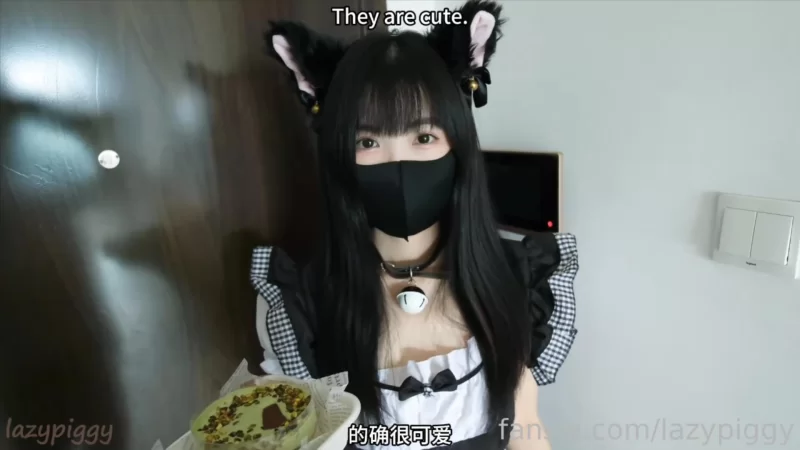 福利姬 极品白虎嫩妹[lazypiggy懒懒猪]白女仆变身黑丝吊带小猫【1+821M】