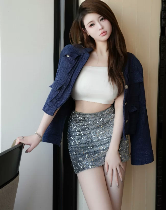 国产模特 秀人网！甜妮 白色裹胸银色包臀裙 白色小内内【78P+734M】